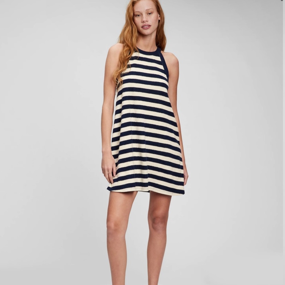 GAP Tall NWT Towel Terry Stripe‎ Halter Dress